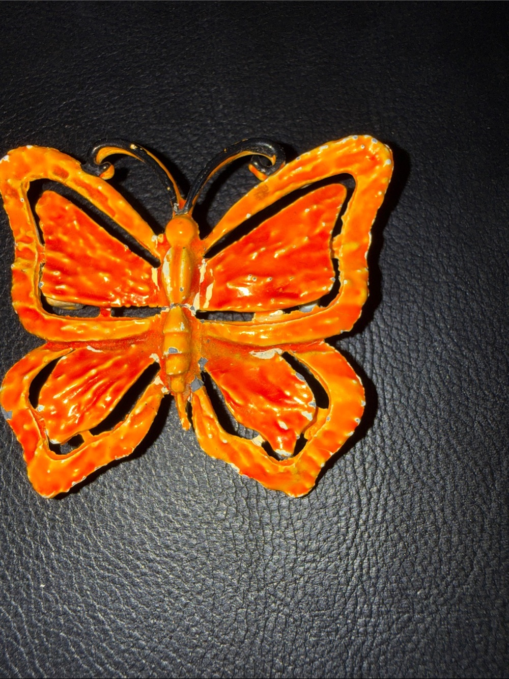Butterfly Enamel Brooch in Bright Orange - Women's Accessory